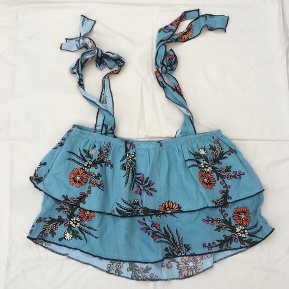 Sky and Sparrow Blue Floral Ruffle Tier Tie Top - Picture 4 of 7